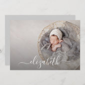 Carte Élégant Script Photo Baby Birth Annonces (Devant / Derrière)
