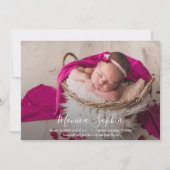 Carte Élégant Script Photo Baby Birth Annonces (Devant)