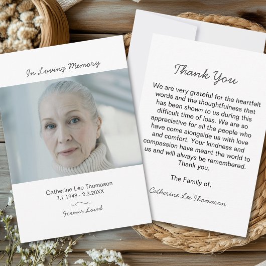 Carte Elegant Script Simple Funeral Photo Thank You Card