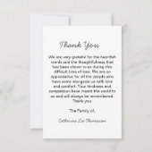 Carte Elegant Script Simple Funeral Photo Thank You Card (Dos)