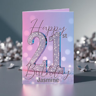 Carte Élégant Séquin d'argent sur Blush Pink 21e anniver