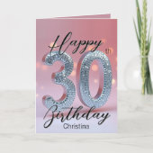 Carte Élégant Séquin d'argent sur Blush Pink 30e anniver (Devant)