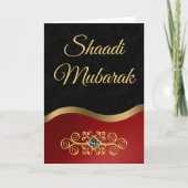 Carte Élégant Shaadi Mubarak noir et rouge orné (Devant)