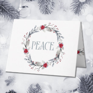 Carte Élégant Silver Red Wreath Festive