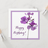 Carte Elégant simple Joyeux Anniversaire joli violet fle (Devant/Arrière en situation)
