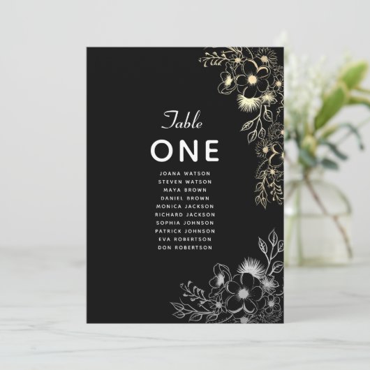 Carte Élégant tableau de sièges Mariage noir (Debout devant)