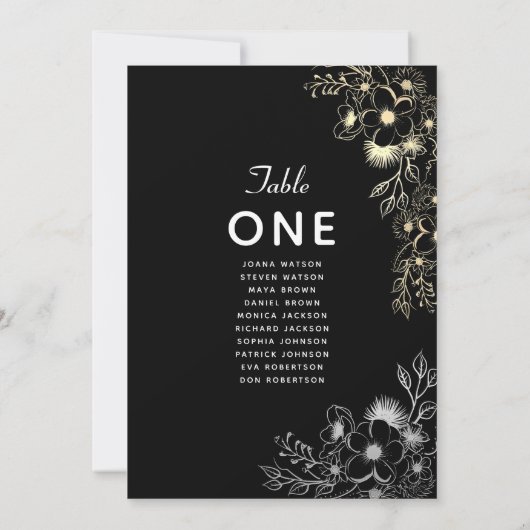Carte Élégant tableau de sièges Mariage noir (Dos)