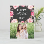 Carte Élégant tableau rose floral Chalkboard Photo Fête  (Debout devant)