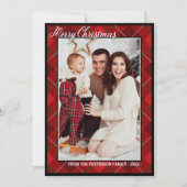 Carte Élégant Tartan moderne | Joyeuse photo de Noël (Devant)