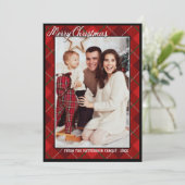 Carte Élégant Tartan moderne | Joyeuse photo de Noël (Debout devant)