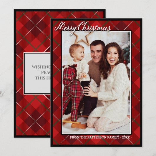 Carte Élégant Tartan moderne | Joyeuse photo de Noël (Devant / Derrière)