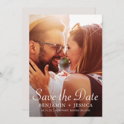 Carte Elégant Taupe Photo Mariage Enregistrer la date (Devant / Derrière)