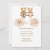 Carte Elegant Teddy Bear "He or She" Gender Reveal (Devant)