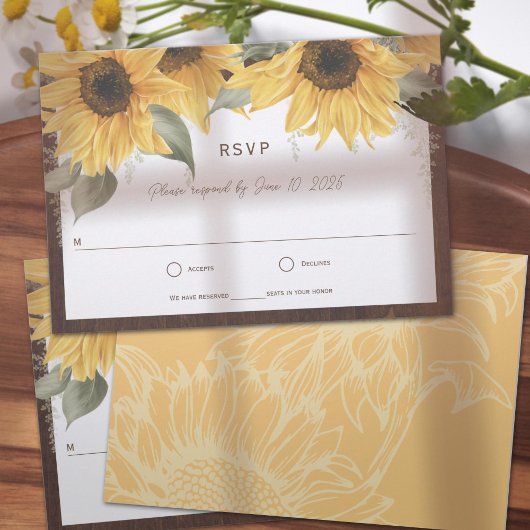 Carte Élégant tournesol rustique, Mariage de automne de 