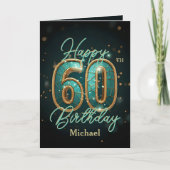 Carte Elégant Turquoise et métal or 60e anniversaire (Devant)
