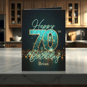 Carte Elégant Turquoise et métal or 70e anniversaire