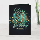 Carte Elégant Turquoise et métal or 80e anniversaire (Devant)