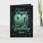 Carte Elégant Turquoise et métal or 90e anniversaire (Devant)