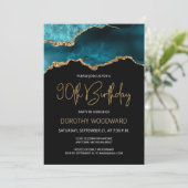 Carte Elégant Turquoise Gold Agate 90e anniversaire Invi (Debout devant)