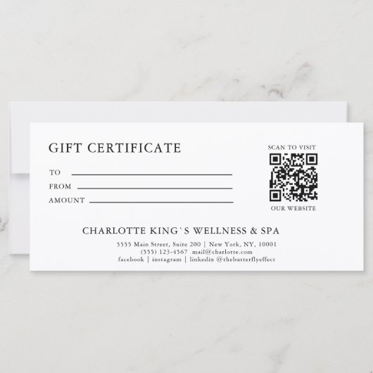 Carte Élégant, Vagues, Salon, Code QR, Certificat cadeau (Devant)