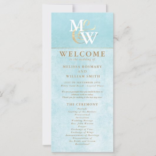 Carte Elégant verre de mer Turquoise Monogramme programm (Devant)