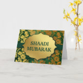 Carte Elegant Vert et Or Floral Shaadi Mubarak (Fleur jaune)