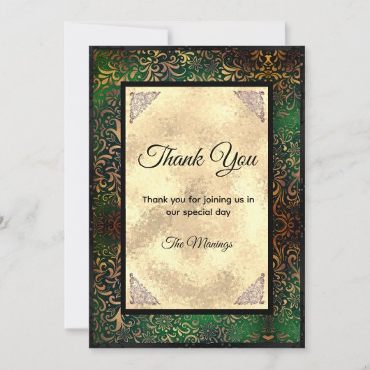 Carte Elégant vert floral faux or merci (Devant)