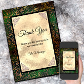 Carte Elégant vert floral faux or merci