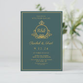 Carte Élégant Vert Mariage de calligraphie dorée (Debout devant)