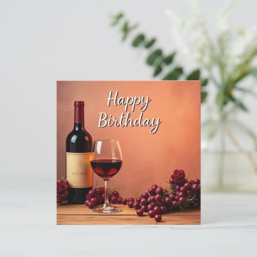 Carte Élégant vignoble Joyeux Anniversaire Vin et raisin (Debout devant)