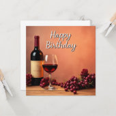 Carte Élégant vignoble Joyeux Anniversaire Vin et raisin (Devant/Arrière en situation)