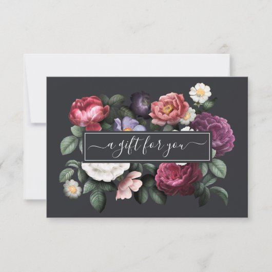Carte Élégant Vintage floral foncé | Certificat cadeau (Devant)