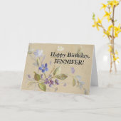Carte Elégant, Vintage Plante, Joyeux anniversaire (Fleur jaune)