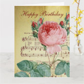 Carte Élégant Vintage Romantique Rose Antique Notes musi (Fleur jaune)