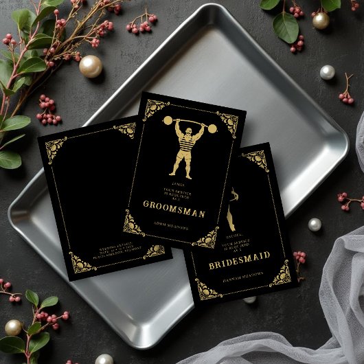 Carte Elegant Vintage Strongman Golden Effect Groomsman