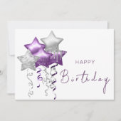 Carte Elégant violet étoiles Balloons moderne Joyeux ann (Devant)