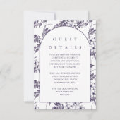 Carte Élégant violet Mariage Floral Détails de l'invité (Devant)