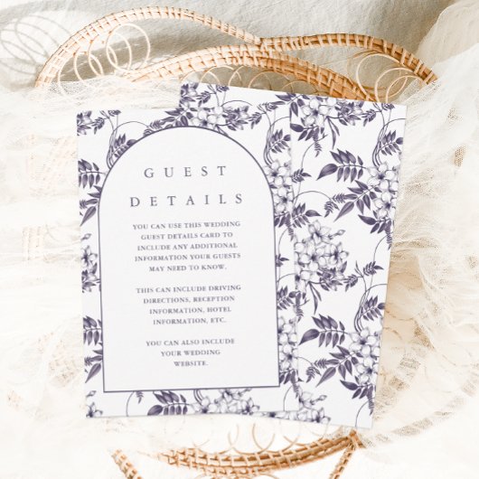 Carte Élégant violet Mariage Floral Détails de l'invité