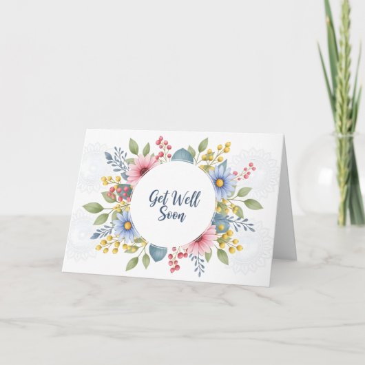 Carte Elegant Watercolor Floral Wreath Get Well Soon  (Devant)