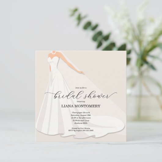 Carte Elegant Wedding Dress Bridal Shower (Debout devant)
