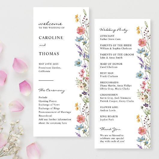 Carte Elégant Whimsical Boho Fleur sauvage Wedding Progr