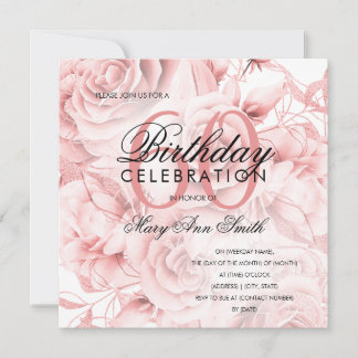 Carte Élégante 60e fête d'anniversaire Floral Rose Gold