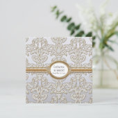 Carte élégante à motif de feuille florale en damas (Debout devant)