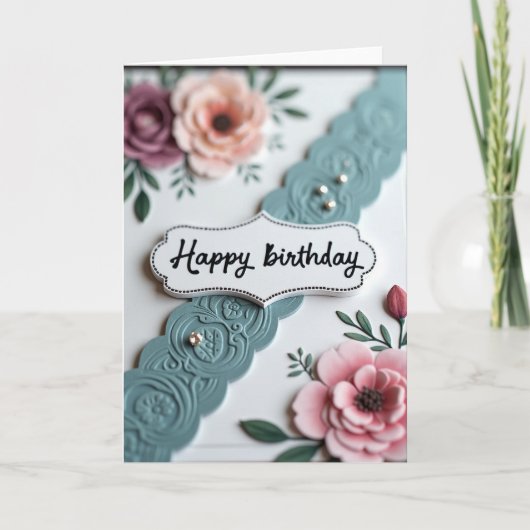 Carte élégante à motif floral et écriture script (Devant)