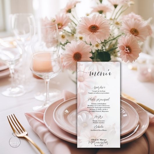 Carte Elegante acuarela rubor rosa margaritas