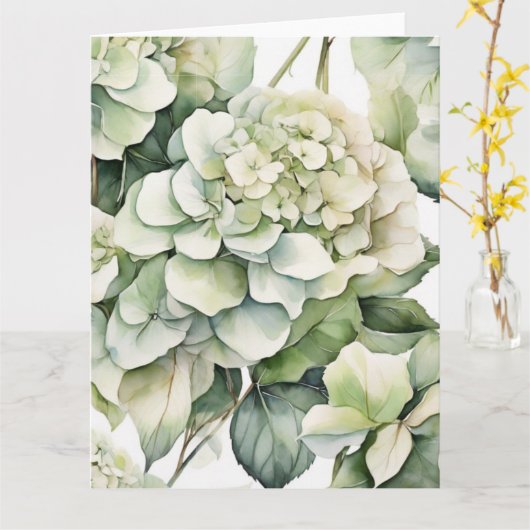 Carte Elégante aquarelle blanche vert hydrangée florale (Fleur jaune)