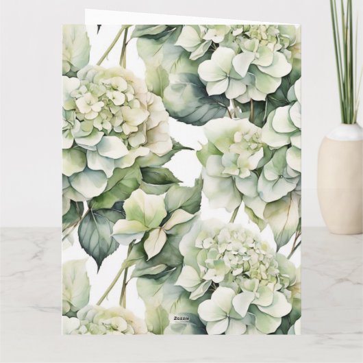 Carte Elégante aquarelle blanche vert hydrangée florale (Dos)