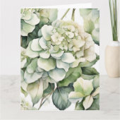 Carte Elégante aquarelle blanche vert hydrangée florale (Devant)