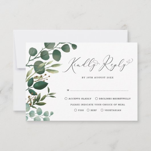 Carte Elégante aquarelle Botanique Verdure Mariage RSVP (Devant)