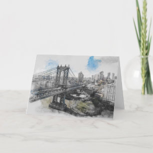 Carte Elégante aquarelle Brooklyn Bridge NYC Greeting